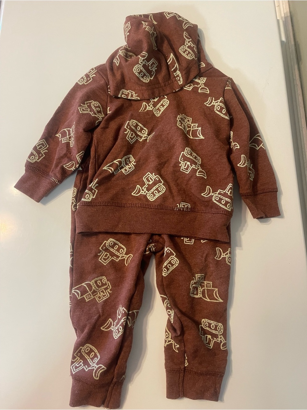 Kids Brown bulldozer Print Hoodie & Jogger Set